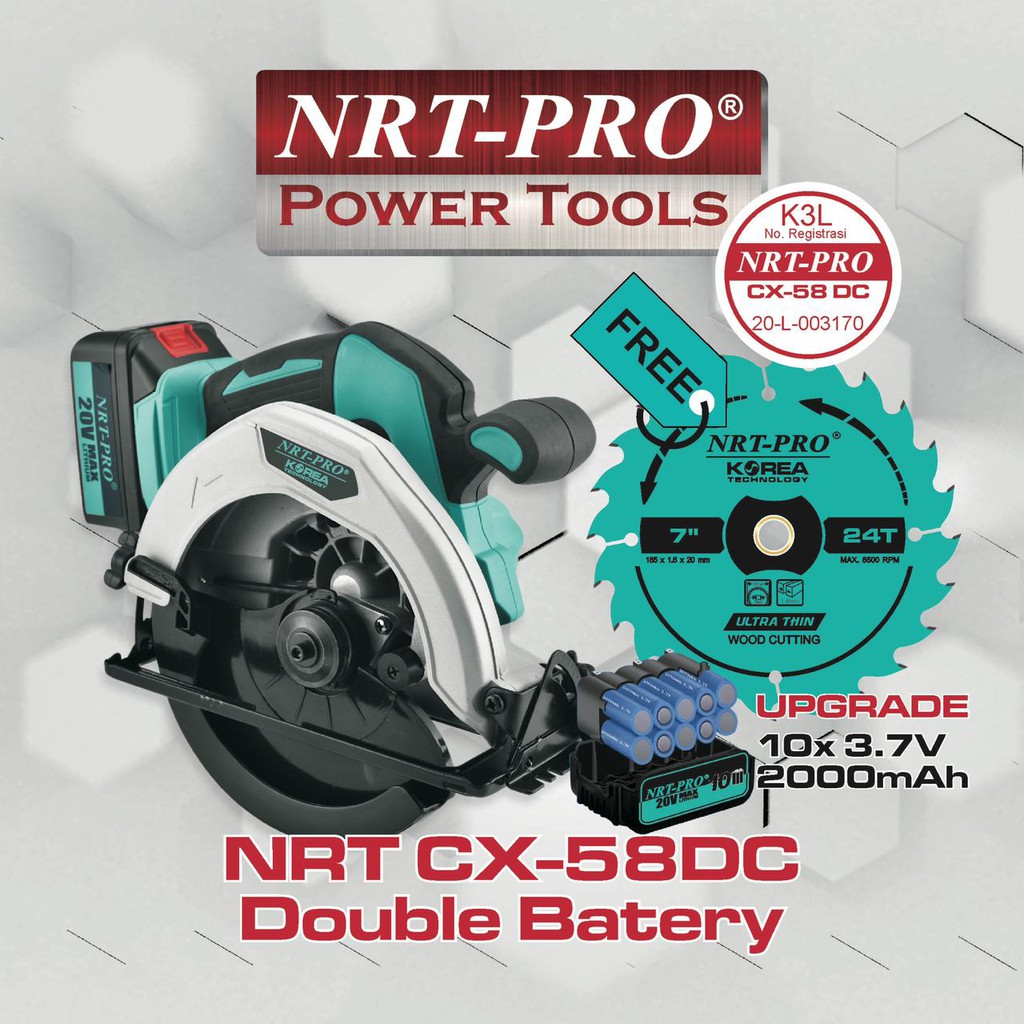 NRT PRO CX-58 DC Mesin Circular Saw Cordless 20 volt - Gergaji Kayu
