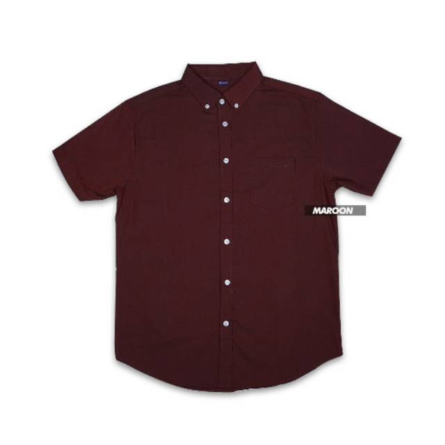 Kemeja Polos Pria Lengan Pendek Slim fit Cotton Oxford - Kemeja Polos Maroon