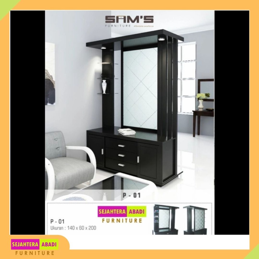 bufet, divider, Lemari sekat ruangan 2 sisi duco cat melamin partisi penyekat ruangan plus rak tv bu
