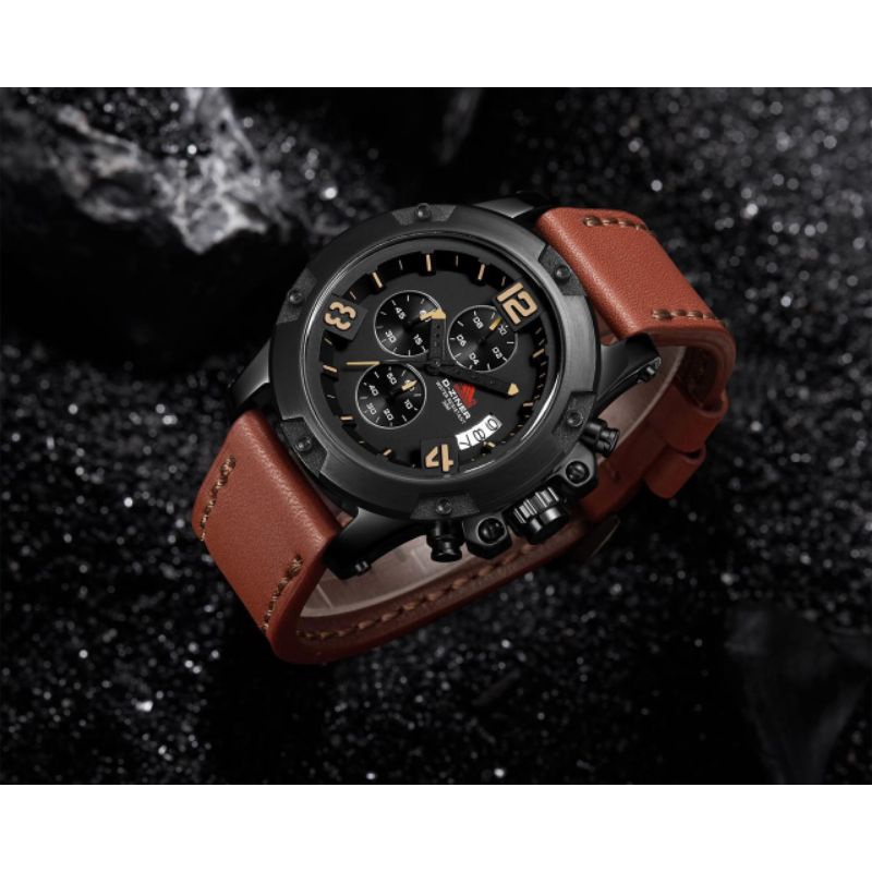 JAM TANGAN PRIA DZINER 9037 CRONO AKTIF STRAP KULIT