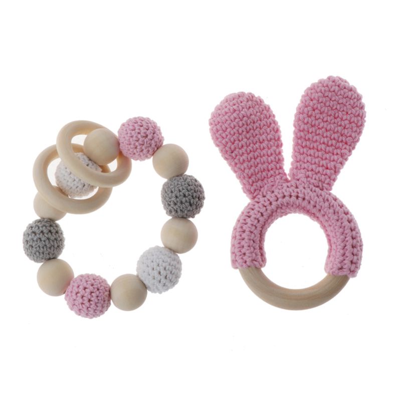 Mary 2Pcs / set Mainan teether Ring Kayu Alami Organik Untuk Bayi