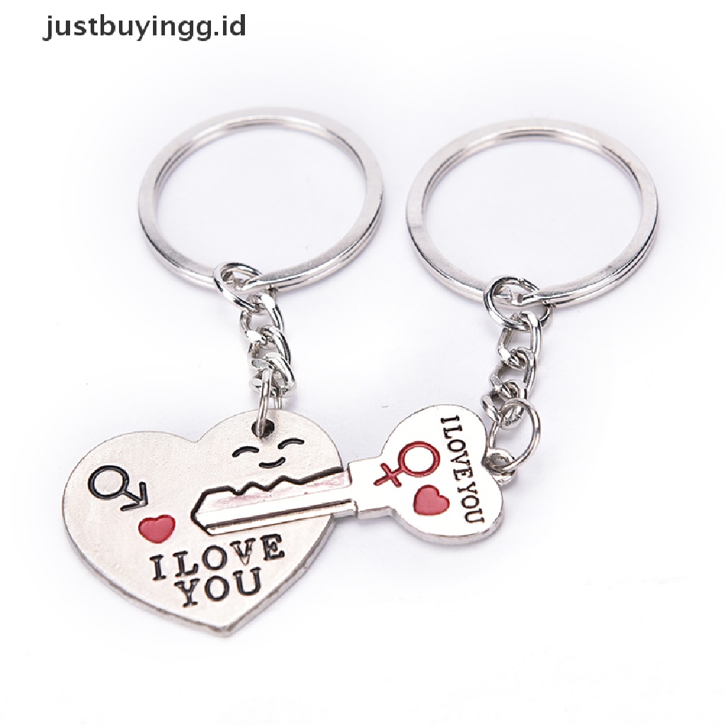 [justbuyingg.id] 1 Pair I LOVE YOU Letter Keychain Heart Key Ring Souvenirs Valentine's Day Gift ID