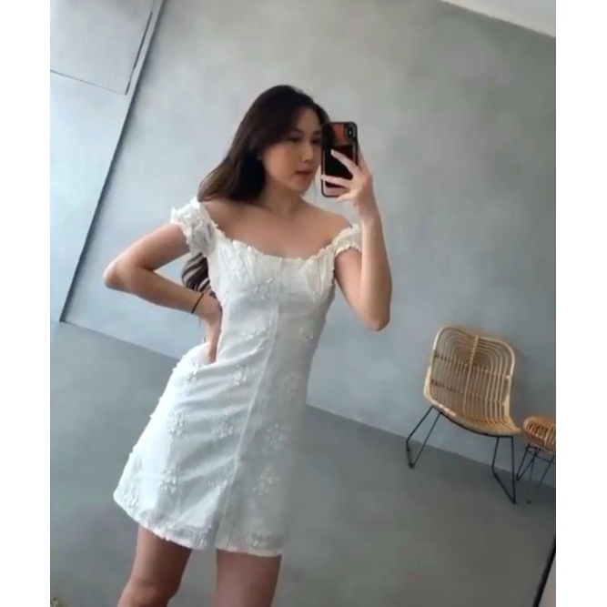 Korean White Mini Dress Sabrina | Dress Putih Korea Sabrina