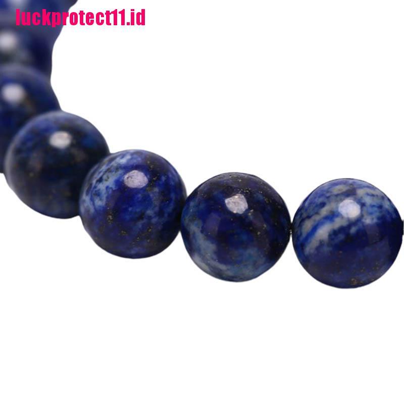 (LUCK) Gelang Tangan Manik-Manik Lapis Lazuli Natural 8mm Elastis Untuk Unisex / Pria / Wanita