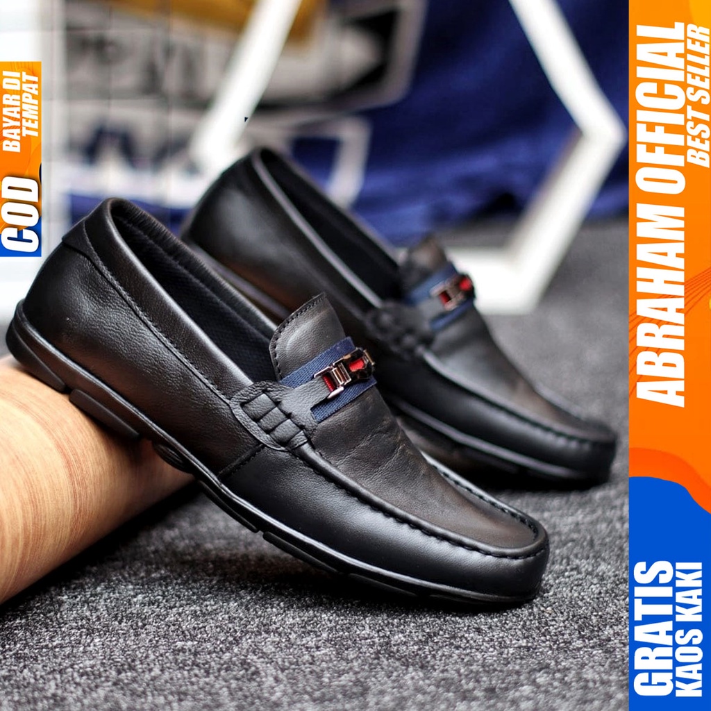 Abraham Onic - Sepatu Formal Pria Pantofel Kulit Asli Hitam