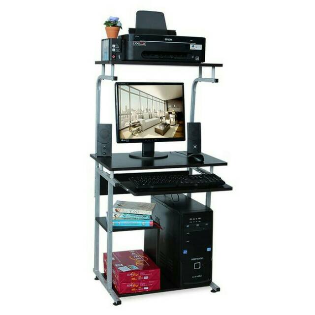 Meja Komputer Laptop PC Printer Computer Table Desk Lunar HUGA 905 Tingkat Hitam Black/Brown Coklat