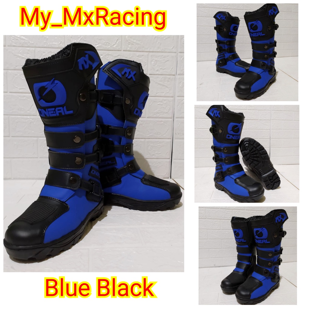 sepatu trail cross adventure logo 3D kualitas premium bots safety touring roadrace drag terlaris biru hitam