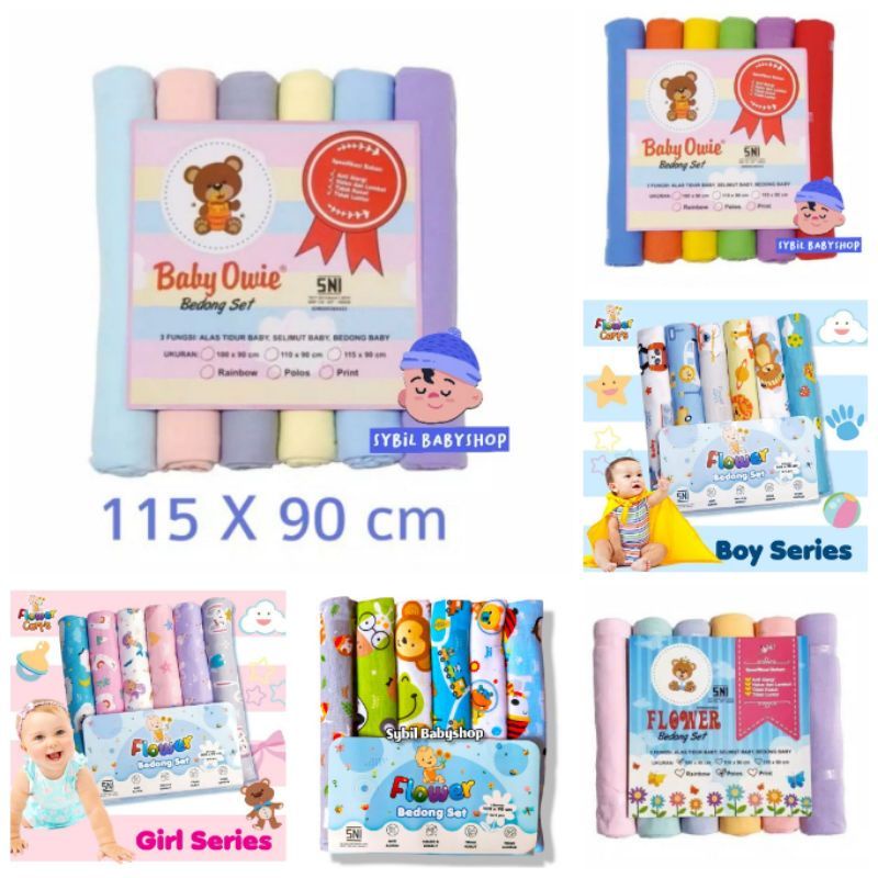 6in1 Bedong FLOWER/OWIE Polos Tua, Muda/ Motif Polkadot Star, Boneka uk. 90 x 100/115 x 90 cm