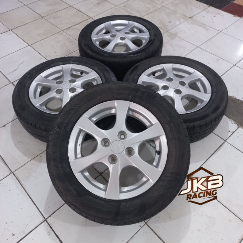 VELG SECOND STANDAR OEM AYLA R14X5 PCD 4X100 + BAN DUNLOP ENNASAVE