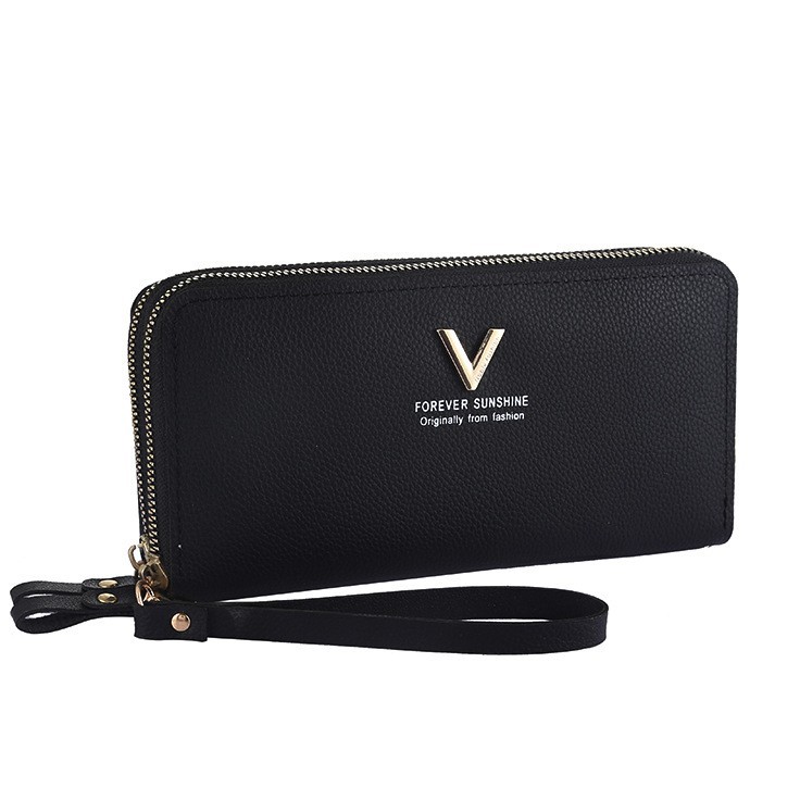 DOMPET WANITA 2 RESLETING PESTA PREMIUM IMPORT KULIT HITAM MUNICH WA333B5 SLOT KARTU UANG BATAM KOREA MURAH KEKINIAN