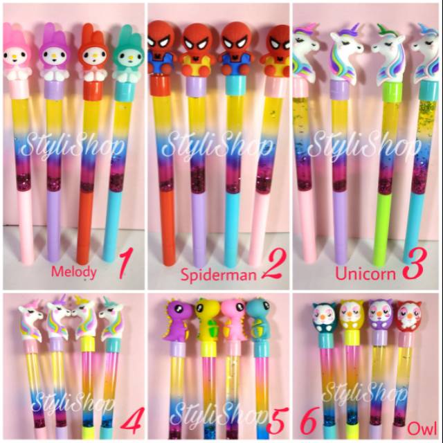

Bulpen Gel Karakter dengan Gliter Air/Bulpen Gel Motif Anak/Bulpen Gel Glitter