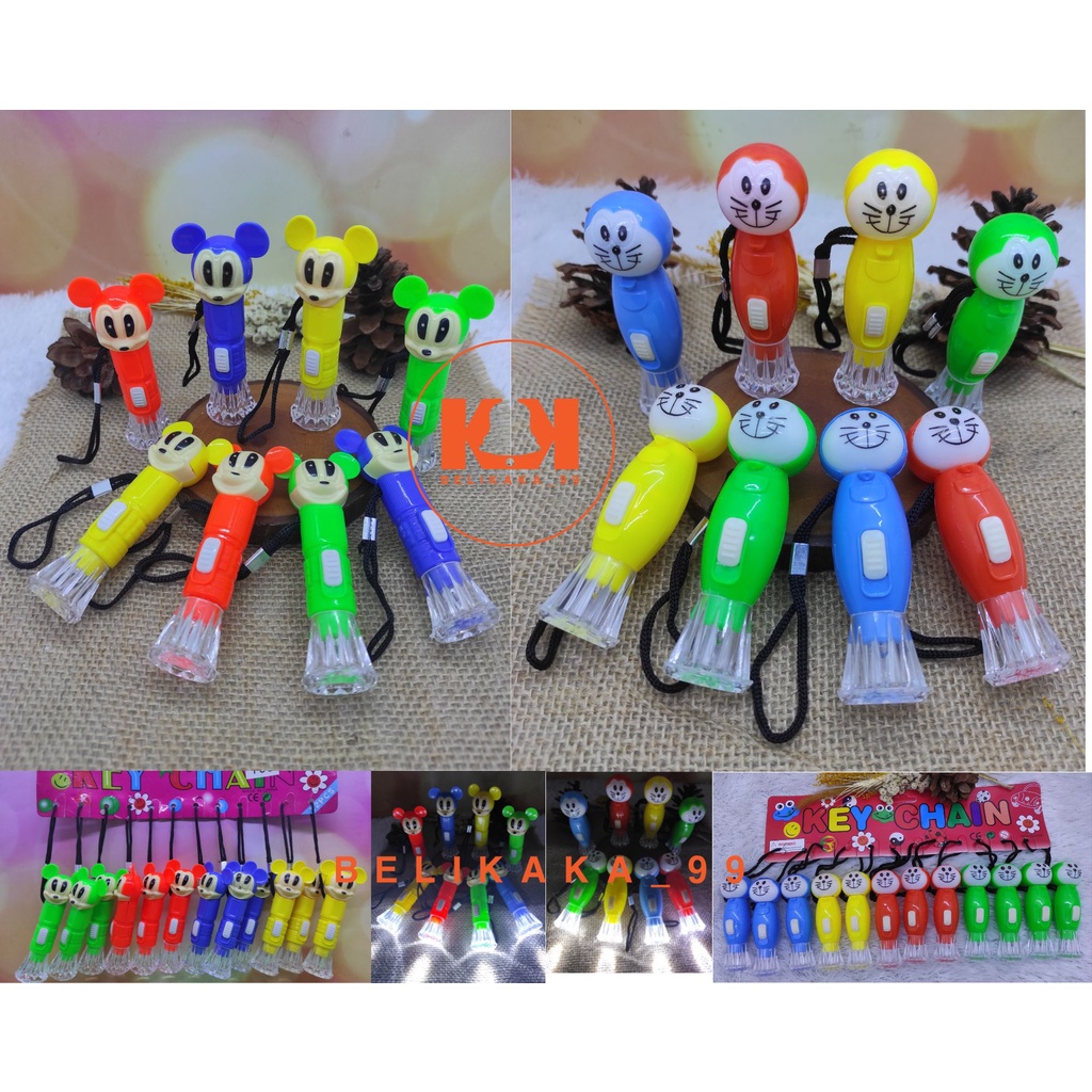 GANTUNGAN KUNCI SENTER LED KARAKTER MICKEY MOUSE DAN DORAEMON UKURAN MEDIUM TERANG / SENTER LED KARAKTER / SENTER MICKEY MOUSE / GANTUNGAN SENTER LED / SENTER LED TERANG / SENTER LUCU KARAKTER / GANTUNGAN KUNCI SENTER KACA