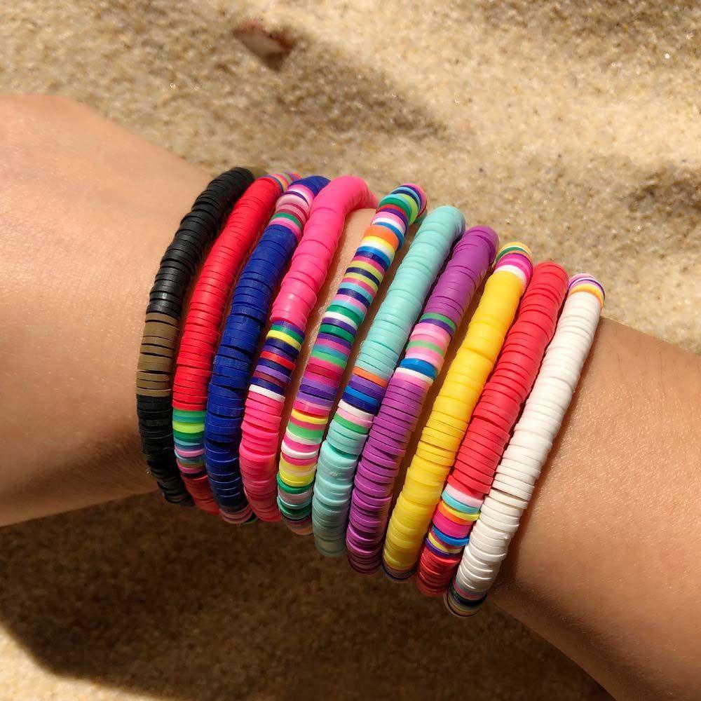 Mxbeauty Bohemian Clay Gelang Pesona Elastis Musim Panas Hadiah Wanita Pantai Bangles