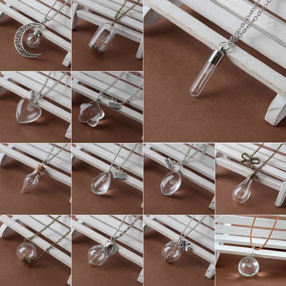 Hu Hu Hu Hu Hu Alat Bantu Pasang Kacamata♡ Kalung Rantai Panjang Dengan Liontin Botol Kaca Isi Bunga Dandelion Kering Untuk Unisex