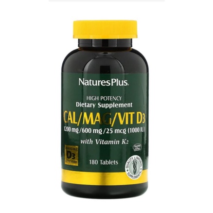 NaturesPlus CAL 1200mg /MAG 600mg /VIT D3 25mcg (1000iu) with Vitamin K2 180 tablet. (Ori 100%)
