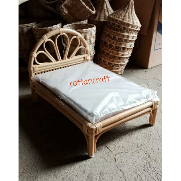 Rattan Doll Bed / Mainan Anak Perempuan / Bale Mainan Tempat Tidur Boneka