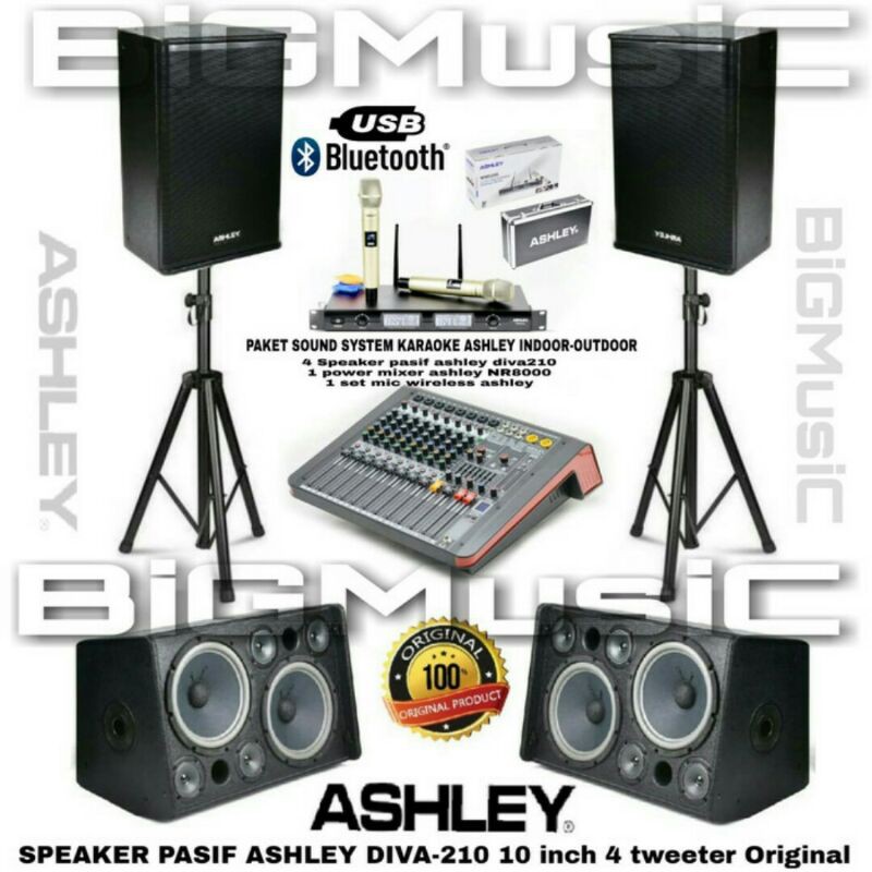 Jual paket sound karaoke 4 speaker ashley diva210 original power mixer