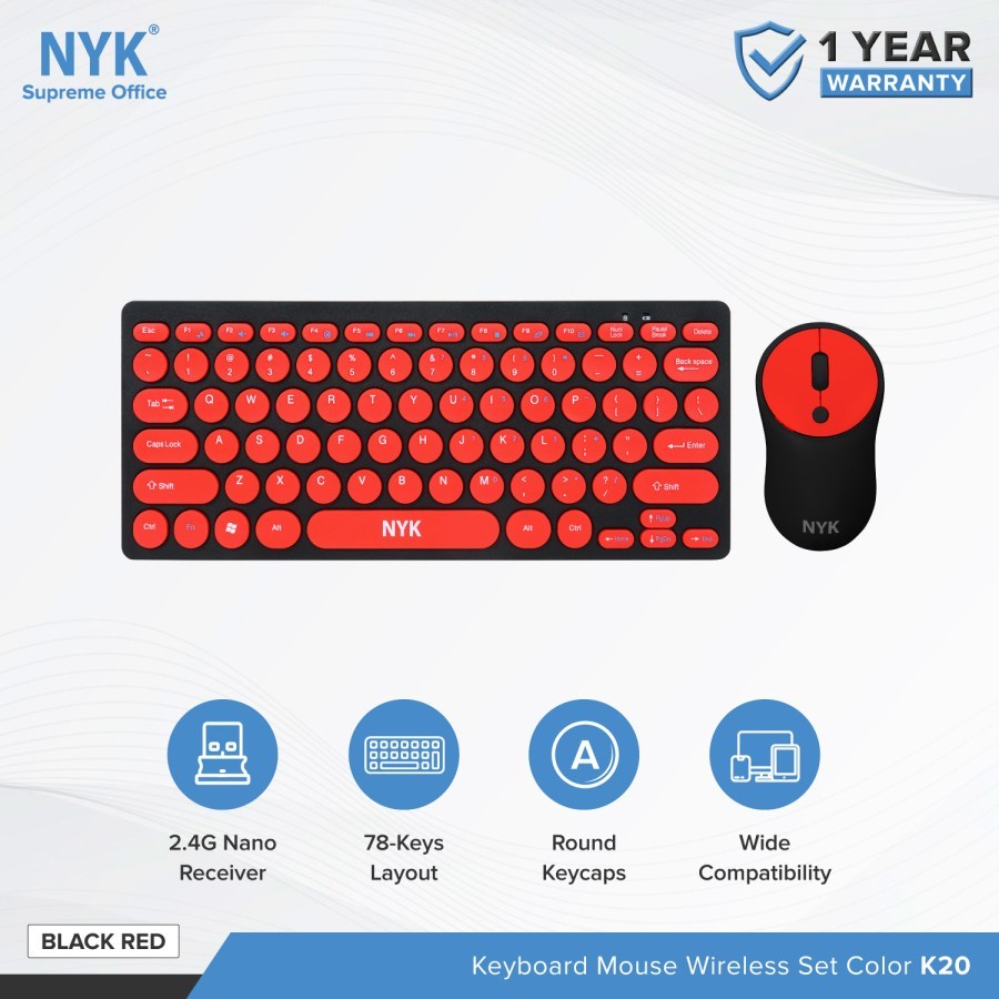 Keyboard Mouse Wireless Mini Combo Colors NYK Supreme K20 - Black Red