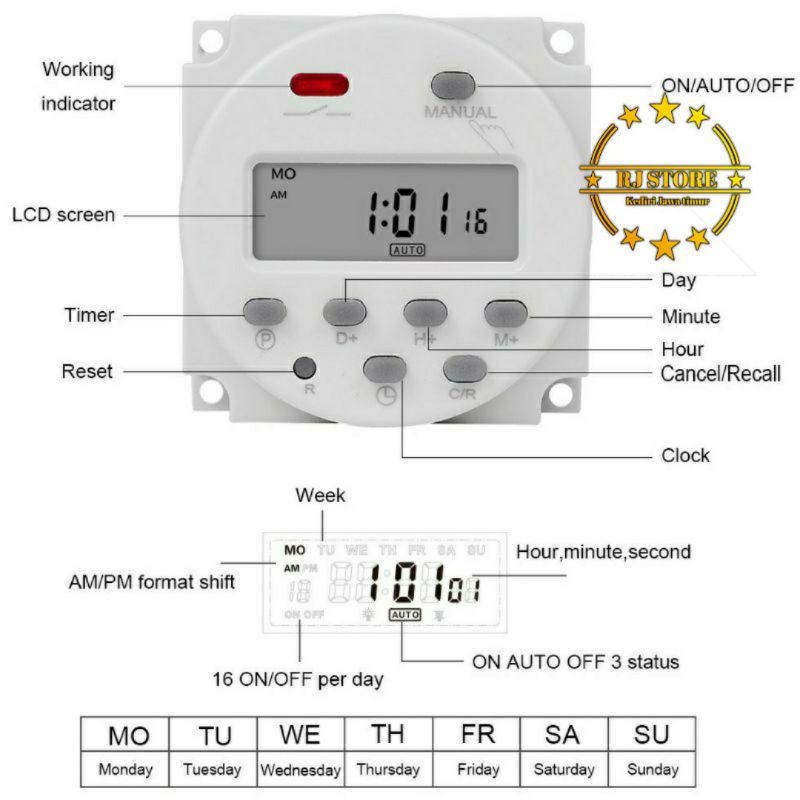 TIMER DIGITAL CN101 A AC 220V 16A Timer Digital Elektronik QZCB