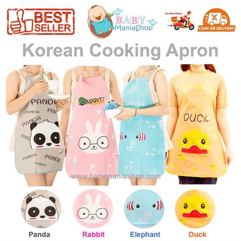 Apron Masak Celemek Karakter Plastik / Cooking Apron Korea / Perlengkapan Dapur Restoran Elephant X