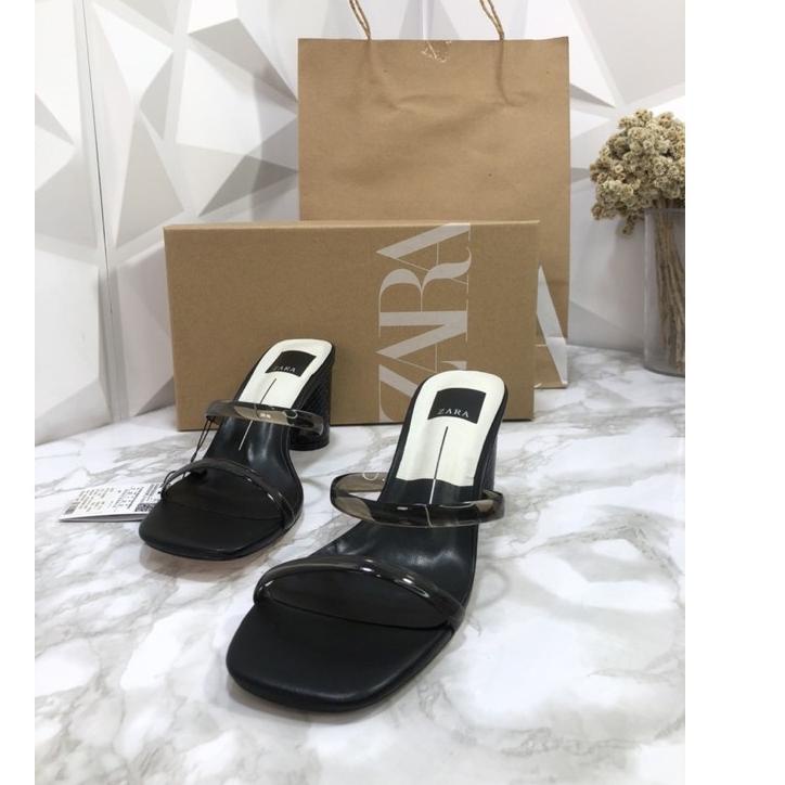 Zara Heels Vinyl & Leopard Double Straps Wanita Import Original ZS256 ZR-259 802