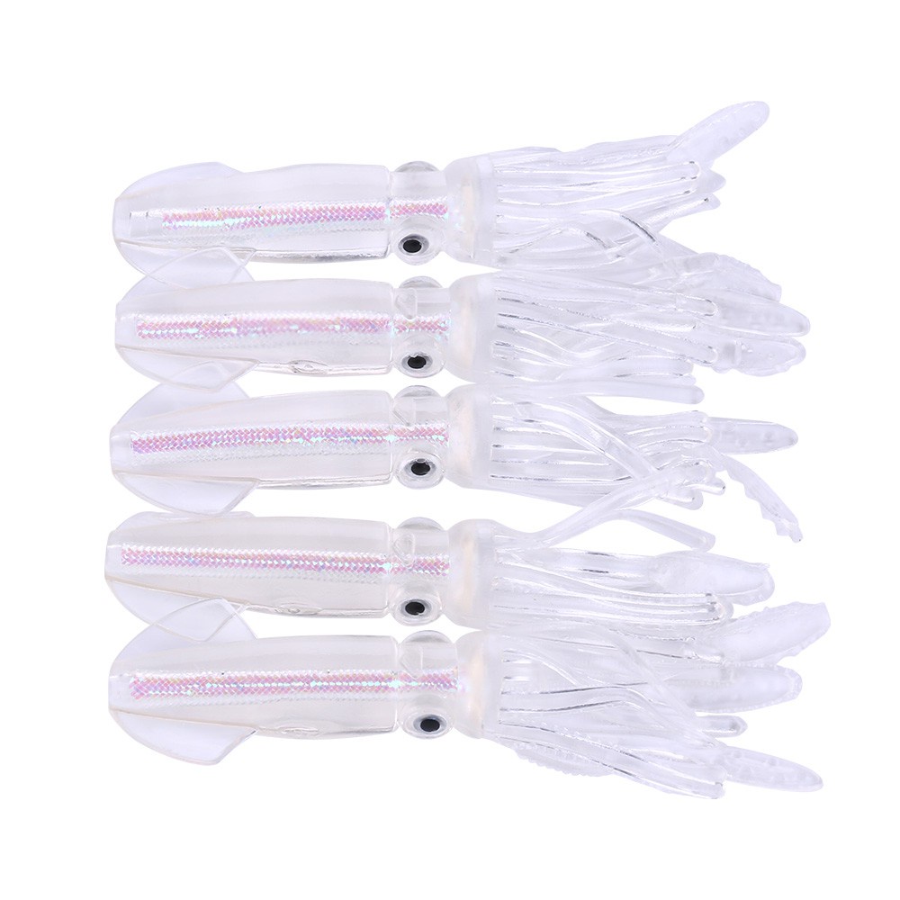 Hengjia 5pcs/Pack Umpan Pancing Soft lure Bentuk Gurita Mata 3d Luminous 10cm 8g Bahan Silikon Silicone Squid Fishing Lures Glow In The Dark For Sea Fishing