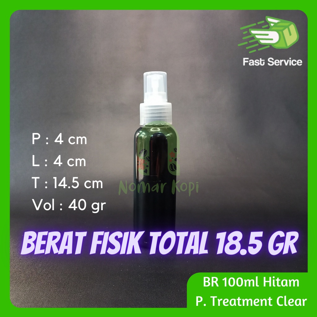 BOTOL HITAM 100ML BR PUMP TREATMENT PET TEBAL SERUM KOSMETIK