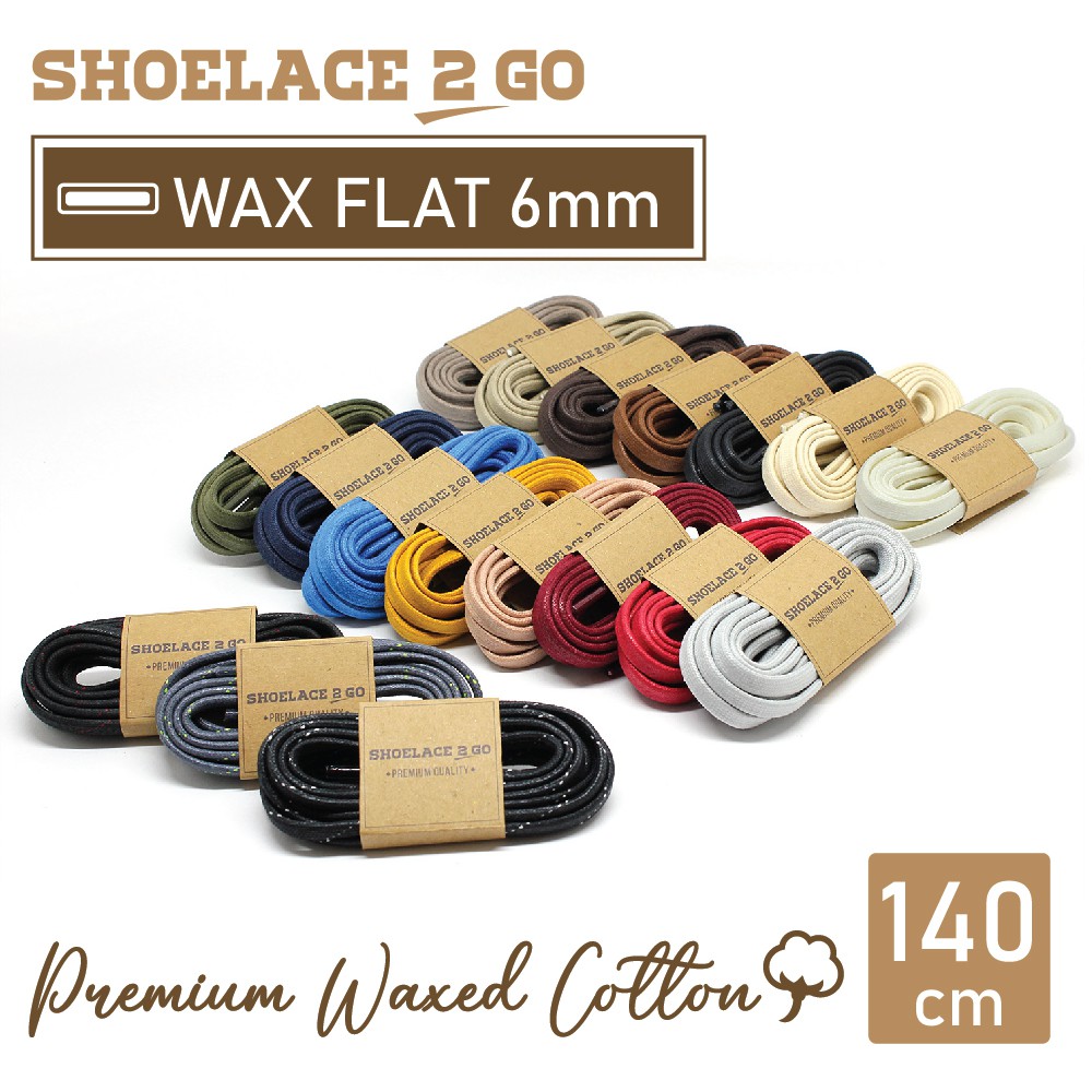 SHOELACE 2 GO PREMIUM TALI SEPATU LILIN WAX GEPENG PIPIH FLAT - WF6 - 140CM - 6MM