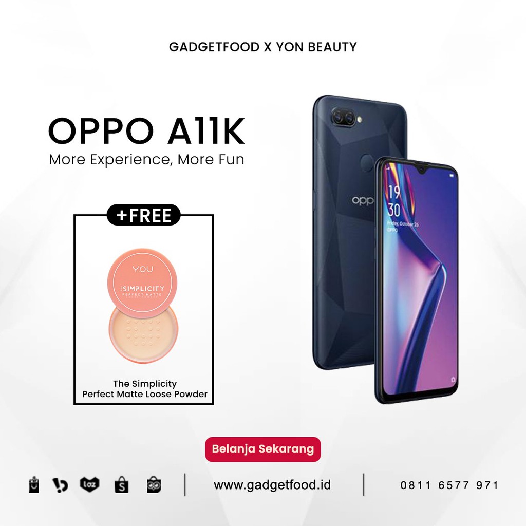 HP OPPO A11K RAM 2GB/32GB ORIGINAL GARANSI RESMI SMARTPHONE ( FREE LOOSE POWDER YOU )