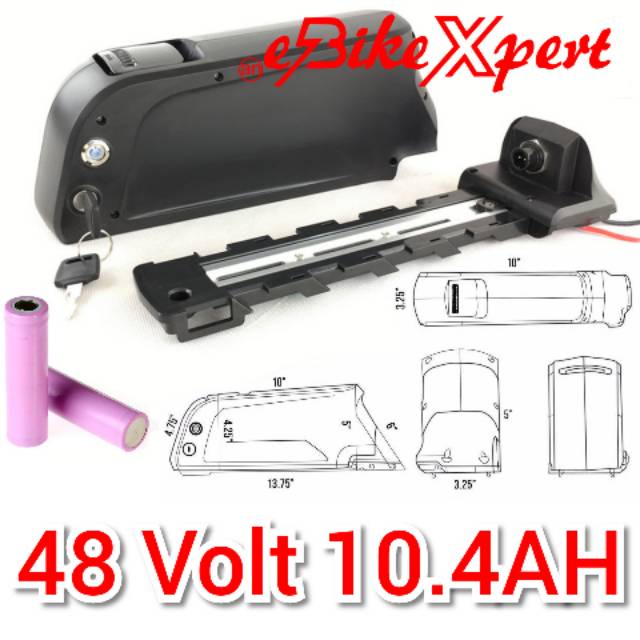 Baterai Sepeda Listrik 48V 10.4AH Cell 18650 2600mAH dan Case Dolphin Trapesium dan Charger
