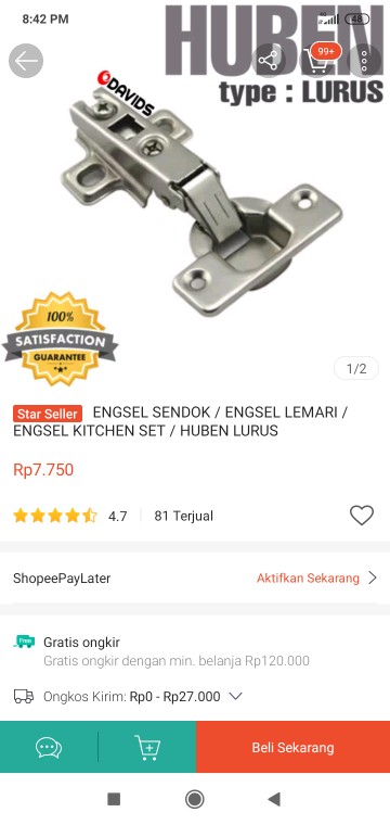 Engsel Sendok Lemari Kitchen Set Huben Lurus