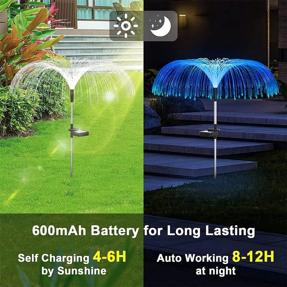 【COD Tangding】Lampu Fiber Optik Bentuk Ubur-Ubur Warna-Warni Tenaga Surya Untuk Taman