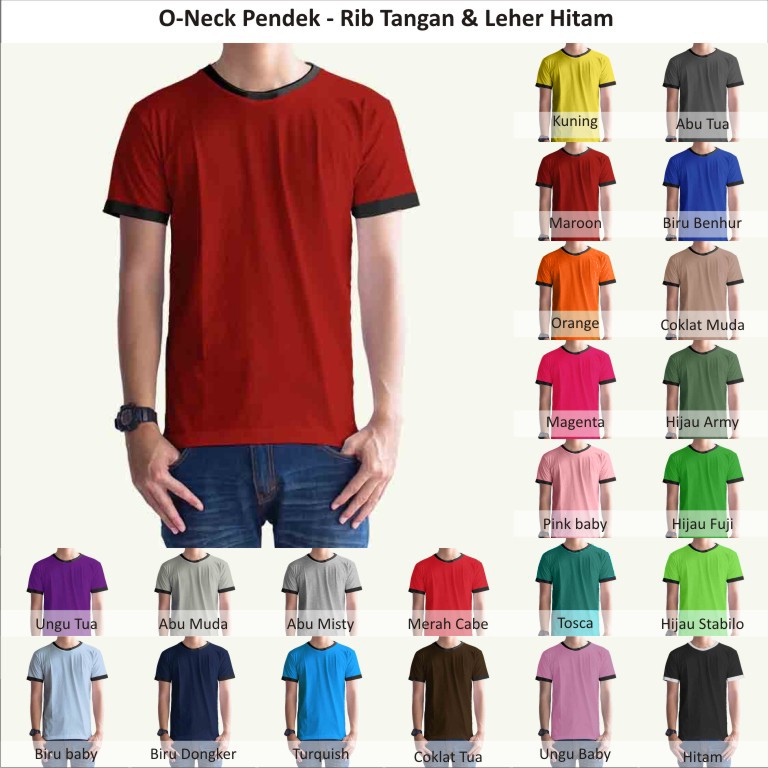 Kaos Polos Oneck Pria ringer xs-xxl kaos Rib Tangan &amp; Leher Hitam COMBED MURAH