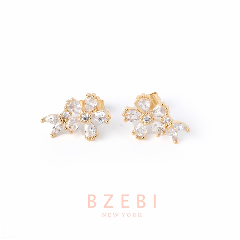 Bzebi Anting Bulat Lapis Emas 18k Hias Berlian Gaya Korea Untuk Wanita