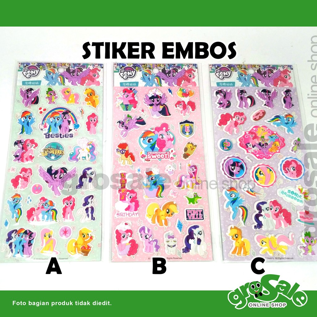 Little Pony Stiker Timbul Gambar Karakter Kuda Kartun Import Embos Hiasan Tempel 2D Sticker Anak