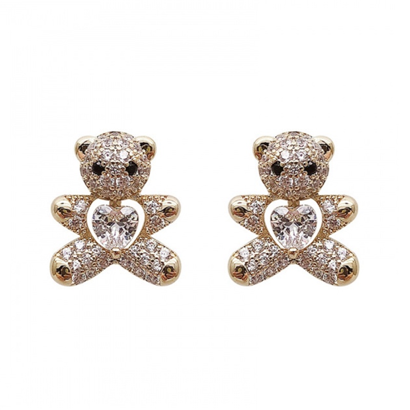 Anting Stud Kristal Bentuk Beruang Kecil Gaya Korea