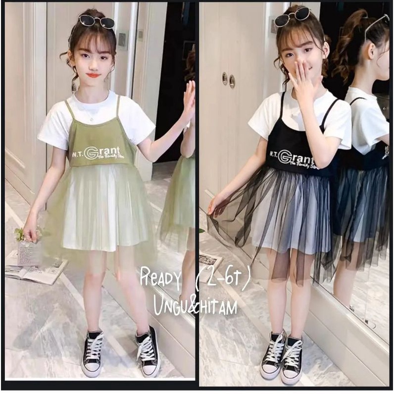 dress 2in1 anak import