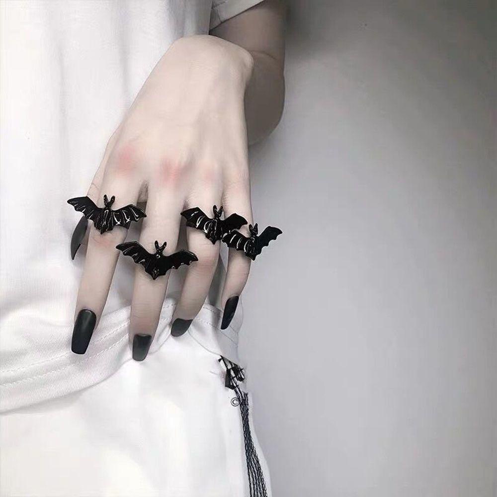 Needway Gothic Kelelawar Cincin Berlebihan Gothic Wanita Pasangan Pria Kepribadian Hadiah Hari Valentine Gaya Korea Jari Cincin