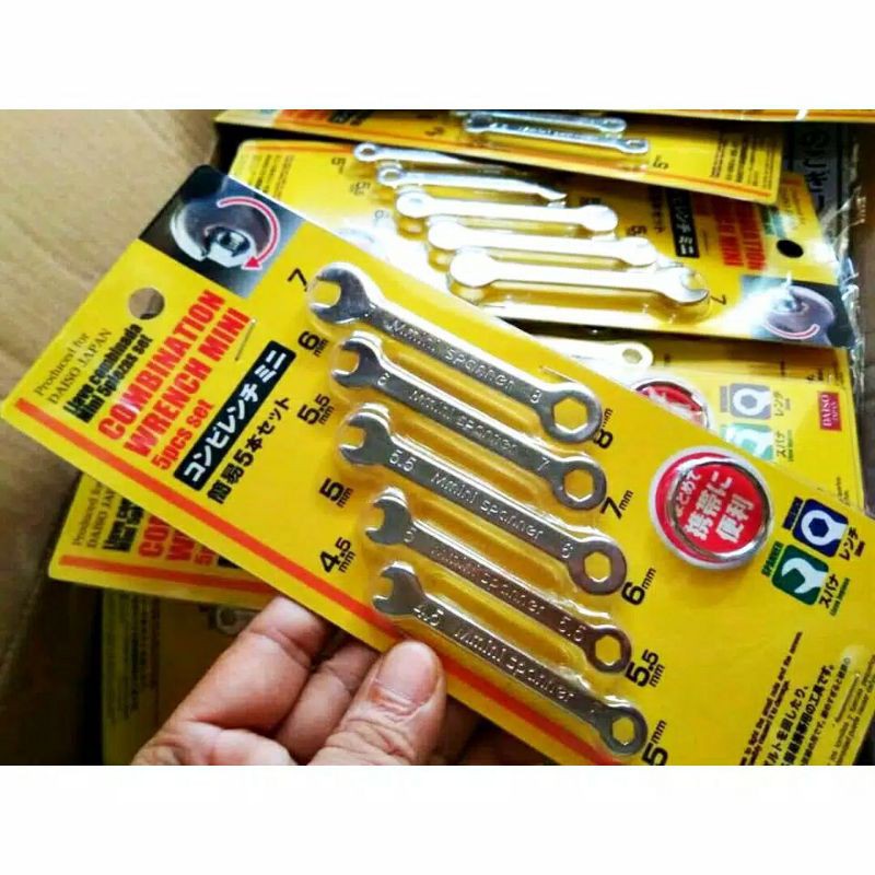 DAISO JAPAN - Kunci Ring Pas Mini Hex (4.5 - 8 mm) Set 5 Pcs / Combination Wrench