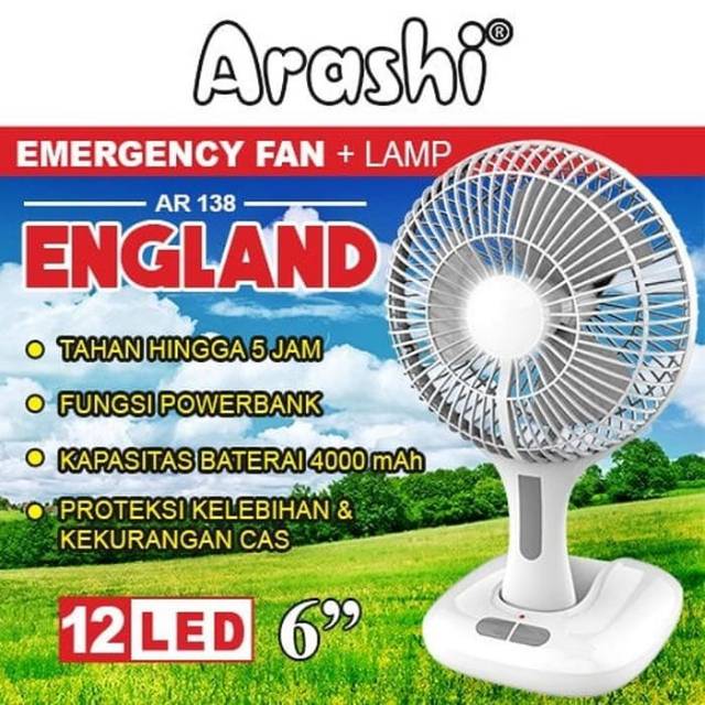 Kipas Angin portable plus lampu emergency Arashi