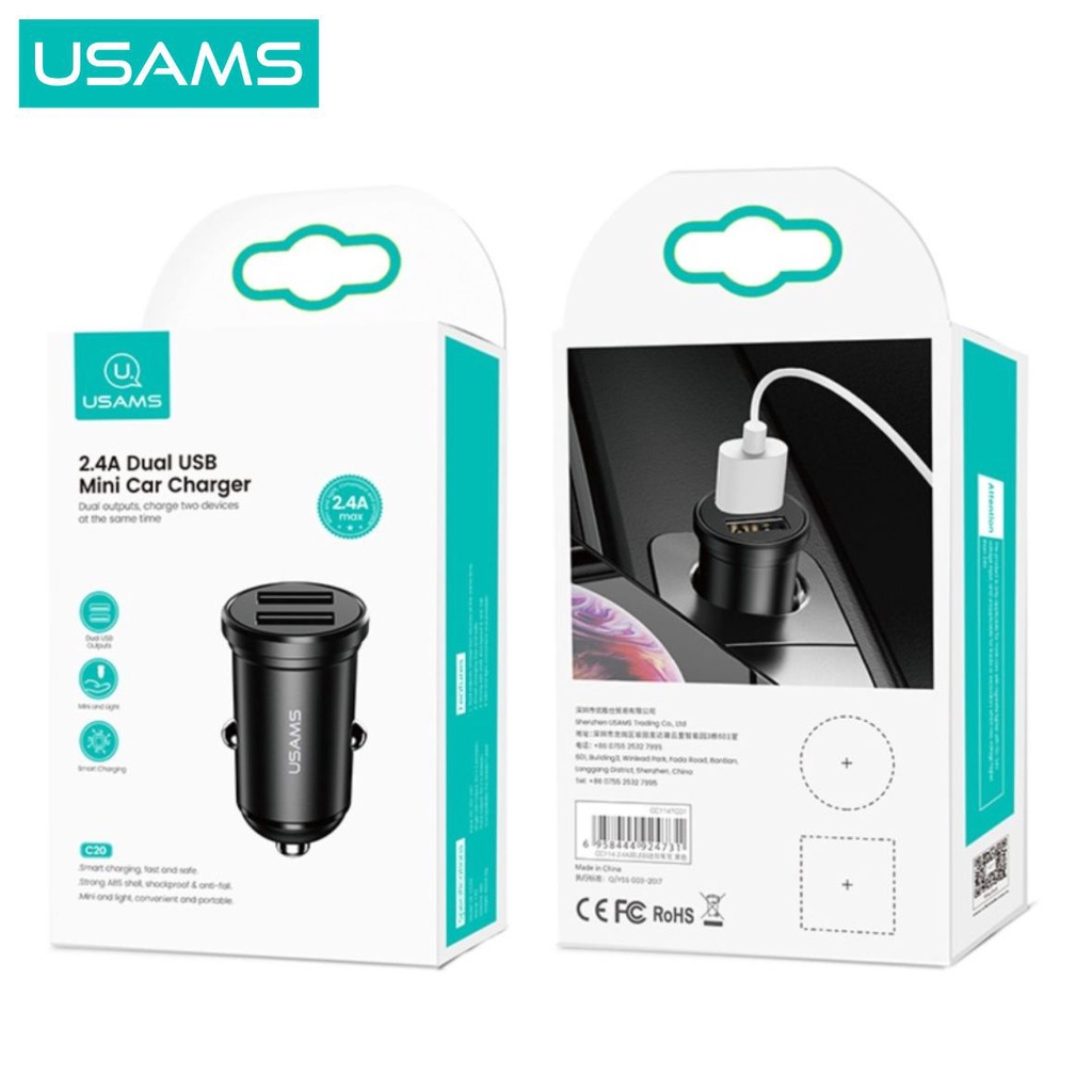 USAMS C20 Charger Mobil Dual USB Mini 2.4A Car Charger