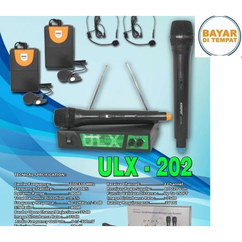 SHURE ULX 202 Mic wireless 2pegang 2 headset 2 Clip on Terlengkap
