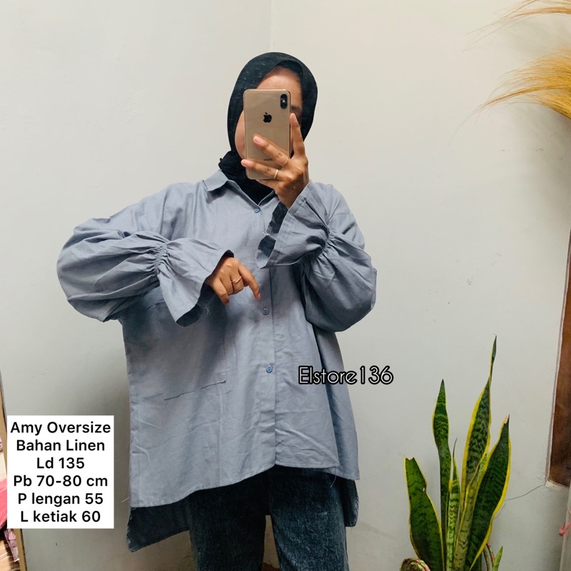 MONOCHROME OVERSIZE BLOUSE MOTIF - ATASAN RAYON FULL KANCING JUMBO / ATASAN RAYON KOMBINASI-AMY OVERSIZE GREY