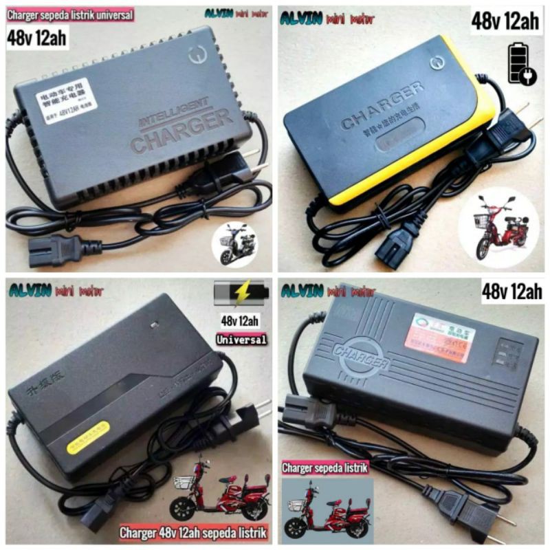 Charger sepeda listrik 48v 12ah universal cas casan selis super rider sunrace antelope Indobike supe
