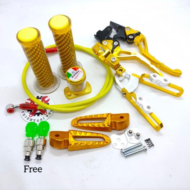 NNK.66073 ‣ Handle sisik stelan baet+ handgrip carbon+ selang rem depan 95cm+ kleman selang+ footste