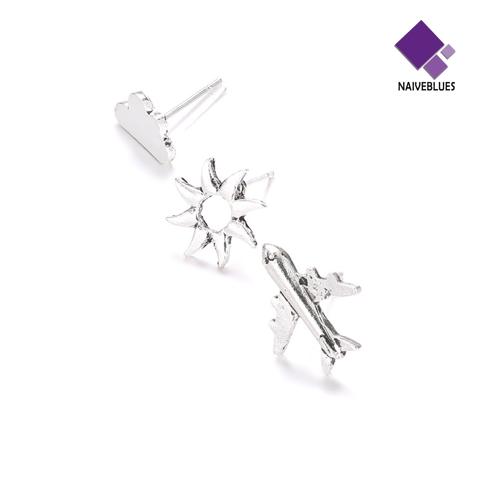 3pcs / Set Anting Stud Bentuk Pesawat Awan Matahari Untuk Wanita