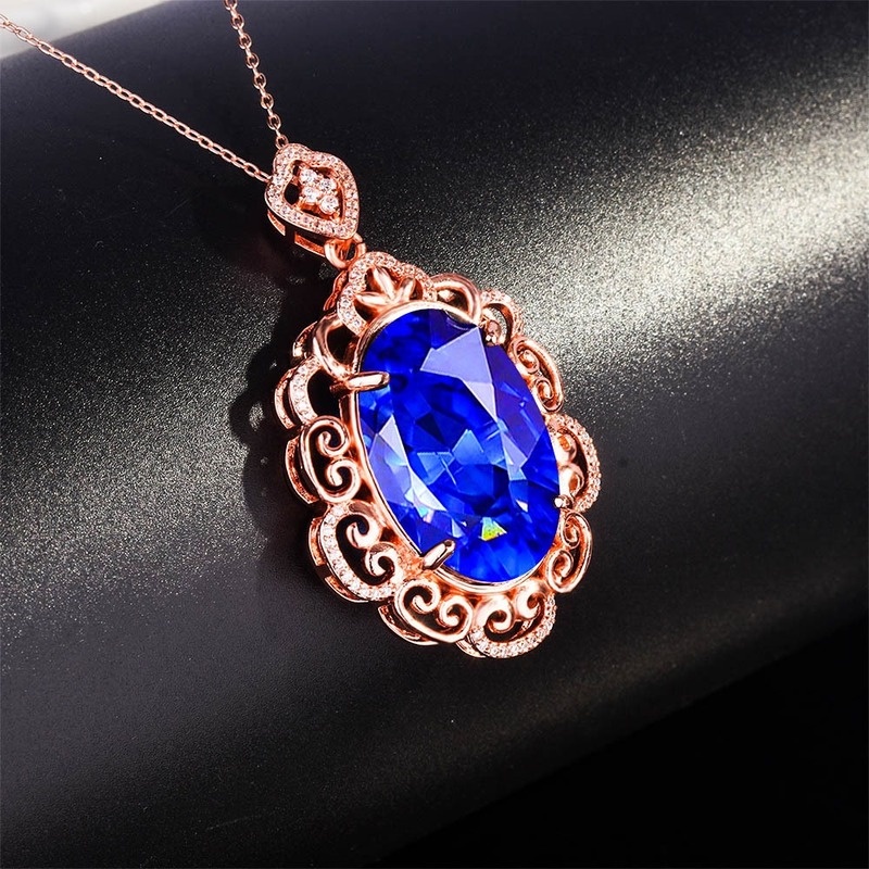 Kalung Rantai Rose Gold Dengan Liontin Sapphire Mewah Untuk Wanita