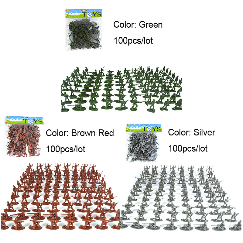 100pcs / lot Mainan Action Figure Tentara Militer Mini WW2 Bahan Plastik Tinggi 3.5cm