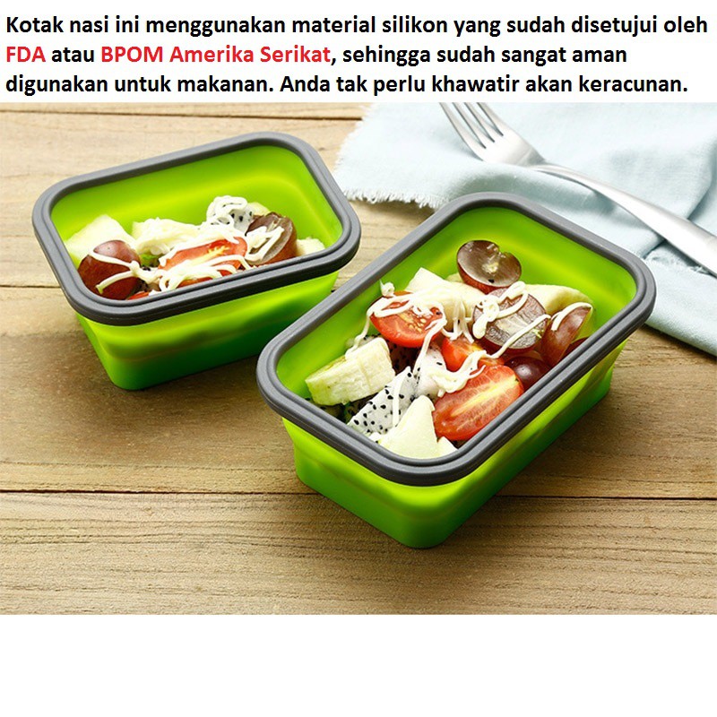 Kotak Makan BPA Free Foldable TEMPAT MAKAN / LUNCH BOX / RANTANG / TEMPAT PENYIMPANAN 800ml