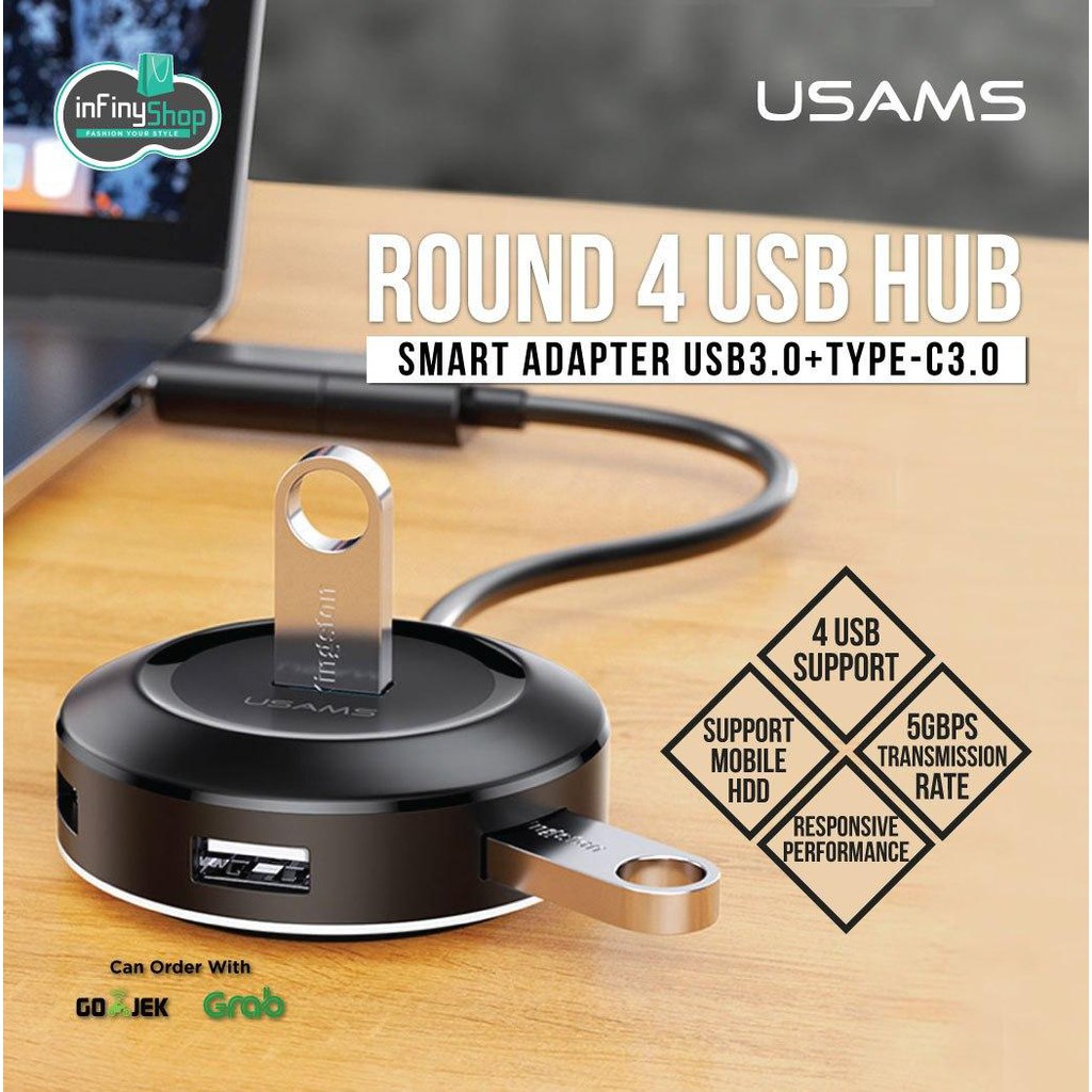 USAMS ROUND 4 USB HUB SMART ADAPTER USB 3.0 + Type-C 3.0
